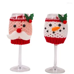 Party Decoration Christmas Cup Bottle Covers Insulated Wine Glass Sleeves Knitting Santa Snowman Sweater Parties Decor For Kitchen