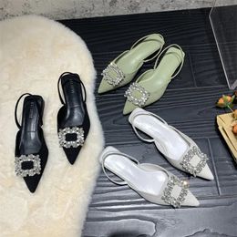 Summer Rhinestones Women Sandal Fashion Pointed Toe Shallow Slip On Ladies Elegant Slingback Shoes Casual Flats Heel 240329