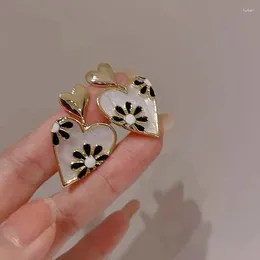 Stud Earrings Korean Fashion Cute Flower Heart For Women Vintage Rose Daisy Pattern Enamel Bridal Wedding Jewelry