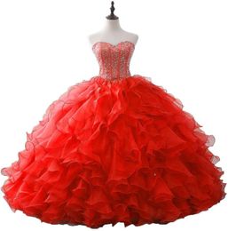 2018 New Sexy Gorgeous Strapless Beaded Organza Quinceanera Dresses Ruffle Crystal Sweet 16 Prom Party Prom Gown3700535