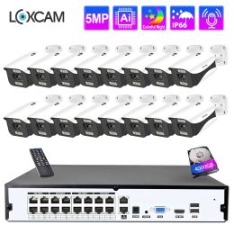 System LOXCAM H.265+ 16CH 4K POE NVR Kit 5MP Ai Security Camera System 5MP Indoor Outdoor Colour Night IP Camera Video Surveillance set