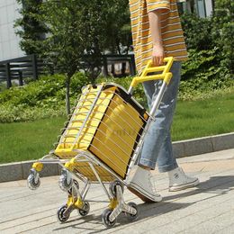 Storage Bags Foldable Stainless Steel Shopping Trolley With Bag Carts Durable Climbing Wheel Strong Bearing