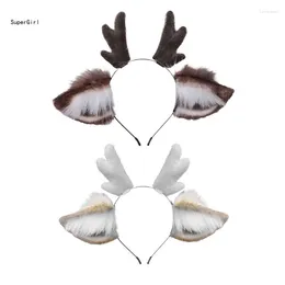 Party Supplies Faux Fur Ears Plush Antler Headband Reindeer Animal Hair Hoop Cosplay Costume