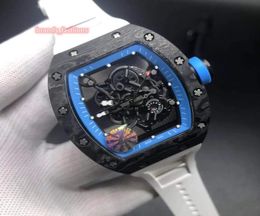Top Quality Men039s Watch Black Carbon Fibre Case Watches Hollow Face Watch Rubber Strap Automatic Mechanical Wristwatch1639598