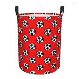 Laundry Bags Soccer Ball With Red Background Pattern Dirty Baskets Foldable Large Waterproof Clothes Toys Sundries Storage Basket