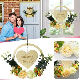 Decorative Flowers Big Party Front Day Decoration Door Shaped Wood Valentine'S Hanging Mantel Lighted Garland