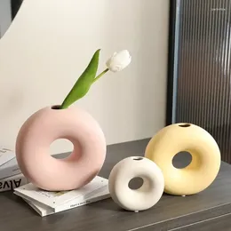 Vases Nordic Ins Morandi Donut Ceramic Vase Ornaments Living Room Porch Dining Table Flower Arrangement Home Decoration Accessories