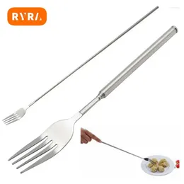 Forks BBQ Extendable Fork Dinner Fruit Dessert Long Handle Cutlery Kitchen Accessories 64CM Extended Length