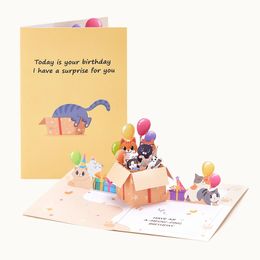 Cats Pop-up Entertaining Greeting Card Cute Docile Kittens Birthday Card With Envelope Creative Celebration Birthday Gifts 240323