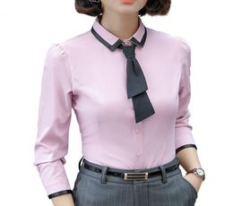 New Women039s Spring Elegant Patchwork Long Sleeve Tie Formal Wear Ladies Slim Shirt Office Work Blouse Womens Tops And Summer8903516