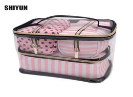 PVC Transparent Cosmetic Bag Organiser Travel Toiletry Bag Set Pink Beauty Case Makeup Case Beautician Vanity Necessaire Trip 21076311631