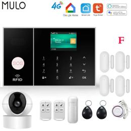 Kits MULO 4G 3G Security Alarm Systems Tuya Smart WIFI Works With Alexa Home Burglar Motion Detector Smoke Wireless Detector Alarms