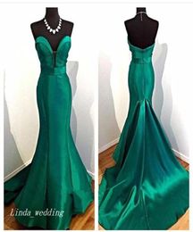 Emerald Green Evening Dress Elegant Mermaid Sweetheart Satin Long Backless Women Wear Prom Night Party Gown6537908