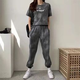 Women Clothing Sets Short Sleeve T-shirtPant 2Pcs 2024 Summer Camouflage Tie-Dyed Loose Tees Tops Sports Casual Suit 240329