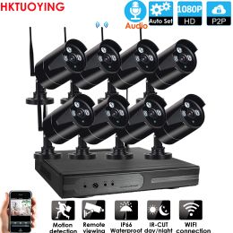 System Plug and Play 8CH Audio 1080P HD Wireless NVR Kit P2PIndoor Outdoor Night Vision Security 2.0MP IP Camera WIFI CCTV System