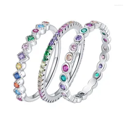 Cluster Rings Slim Dainty Pinky Thin For Women Simple Silver Color Multicolor Zircon Finger Ring Accessories Fashion Y2k Jewelry KCR039
