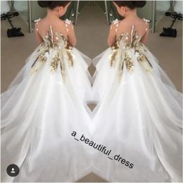 Dresses Lovely Flower Girls Dresses For Weddings Long Sleeves Gold Sequins Pageant Party Gowns First Communion Dress For Child Teens Custo