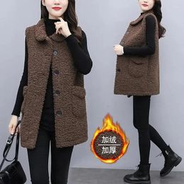 Women's Vests Autumn Winter Jacket Women Vest 2024 Fashion Lamb Wool Coat Sleeveless Mid Long Waistcoat Outerwear Female Tops