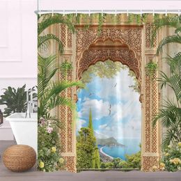 Shower Curtains Garden Scenery Curtain Europe Architecture Arches Green Plants Forest Rural Flowers Ocean Landscape Bathroom Decor Fabric