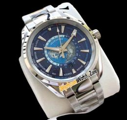 New Aqua Terra 150m 22010432203001 Universal Map Blue Dial Autoamtic Mens Watch SS Steel Bracelet Watches Limited Edition Wat2677248