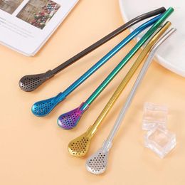 Drinking Straws Stainless Steel Long Metal Straw Spoon With Cleaning Brush Tea Coffee Bar Kitchen Party Portable Durability