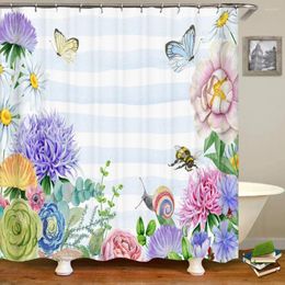 Shower Curtains 3D Curtain Nordic Style Flowers Grass Plant Printed Waterproof Polyester Fabric Bath For Bathroom With Hooks
