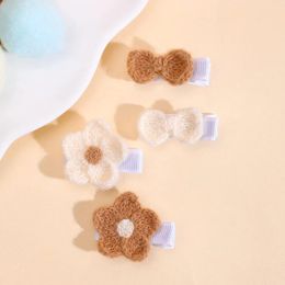 Hair Accessories 4pc/set Baby Knitted Clips Plain Coloured Flowers Girl Accessoires Kids Pin