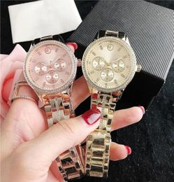 Brand Watches Women Girl Diamond Crystal 3 Dials Style Metal Steel Band Quartz Wrist Watch M1346345414