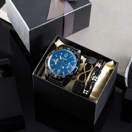 55 Hot Selling Business and Leisure Quartz Wristwatch 3-piece Set, Gift Box, Leather Bracelet, Men's Calendar Watch 76