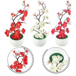 Decorative Flowers 1 Pcs Bonsai Silk Plum Artificial Potted Plants Blossoms Simulation Winter Branch Vases Wedding Home Room Decorate