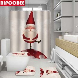 Shower Curtains Santa Standing On One Foot Printed Curtain Merry Christmas Bathroom Toilet Cover Xmas Bath Mats Non-Slip Rugs