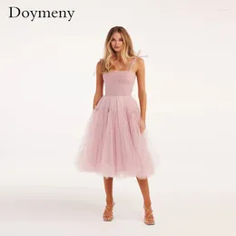 Party Dresses Doymeny 2024 Elegant Tulle Short Prom Dress Multicolour Square Collar Lace Up With Bow Spaghetti Strap Ribbons Sleeveless
