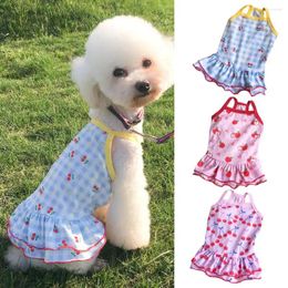 Dog Apparel Pet Dress Cherry Pattern Plaid Printing Fruit Surface Summer Two-legged Clothes For Skin