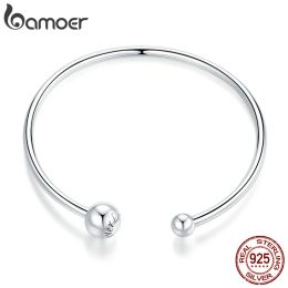 Bangles bamoer Silver Bangle 925 Sterling Silver Threaded Beads Bracelet for Original Charm DIY Jewelry Accessories SCB198