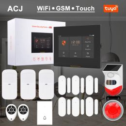 Cameras Acj H501 Alarm System Kits for Home Burglar Security 433mhz Wifi Gsm Alarm Wireless Tuya Smartlife Alexa App Control Door Sensor