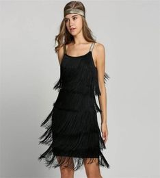 Vintage Vestidos 1920s Flapper Girl Fancy Dress Great Gatsby Costumes Slash Neck Strappy Fringe Swing Party Dres 2204028194922