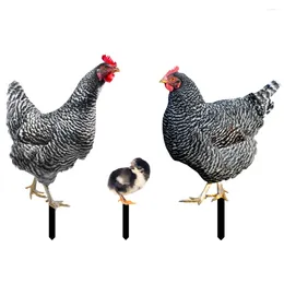 Garden Decorations 3 Pcs Large And Small Chicken Stakes Figures Sculpture Statues Yard Ornament