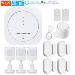 Kits Wireless Home Security Alarm System 2.4GHz Wifi Smart Tuya App Control Wireless PIR Motion Detector Door Sensor Easy To Install