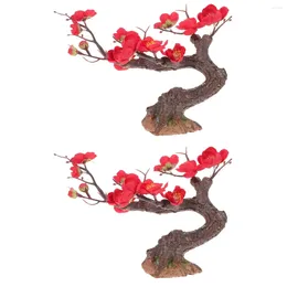 Decorative Flowers 2 Pieces Micro Landscape Plants Fake Tree Decors Household Artificial Adornments Resin Ornament Model Faux Simulation