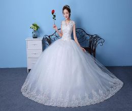 Cheap Customizable White Wedding Dress 2018 Korean Style Lace V Neck Vintage Bridal Gowns Discount Dresses vestido de noiva4497640