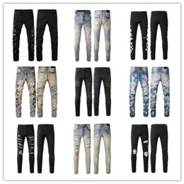 Jeans Mens Hip-Hop High Street Fashion Märke Jeans Retro Torn Fold Stitching Men's Designer Motorcykel Riding Slim Pants Storlek 28 ~ 40 2024-088
