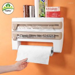 Kitchen Storage No Drilling Damage Wall Organizer Paper Holder Mutifunction Sauce Bottle Cutter Tin Foil Cling Film Rack