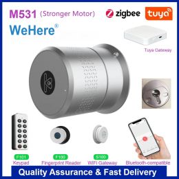 Control Tuya Wehere App M531 Smart Door Lock Stronger Motor Tuya Zigbee Smart Lock Fingerprint Electronic Lock Use Original Cylinder