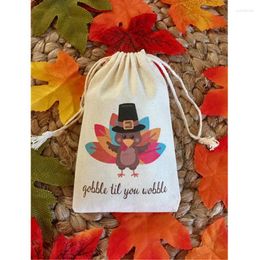 Drawstring Gobble Til You Wobble Turkey Treat Bag Custom Birthday Gift Bags Wedding Welcome Muslin Baptism Thanksgiving Favor