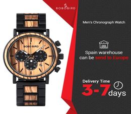 BOBO BIRD Unique Dial Stopwatch Bamboo Wooden Watches Men Wrist Watch With Date Create clock Gift In Wood Box saat erkek C0227276v5256119