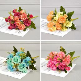 Decorative Flowers Bouquet Of Fake Silk Flower 7 Forks/14 Peony For Wedding Home Decoration