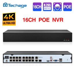 Converters Techage H.265 16ch 4k 5mp 3mp 2mp 1080p Poe Nvr Face Detection Remote Access Video Recorder for Cctv Security Camera System P2p