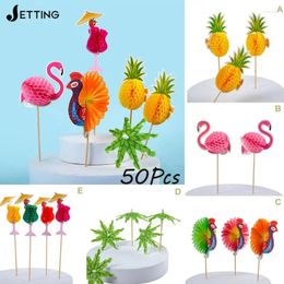 Forks 50Pcs Party Flamingo Pineapple Cupcake Toppers Cake Picks Supplies Pool Luau Hawaiian Decoration Favors