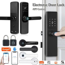 Lock Tuya Wifi Electronic Smart Door Lock with Password Biometric Fingerprint Security Door Lock Anti Peeping Unlocking Keyless Lock