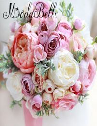 Pink Bridal Bouquets Roses Camellia Gelin Buketleri Wedding Boutonniere Groom Wrist Corsage Bracelets Bridesmaid Hand Flowers8209109